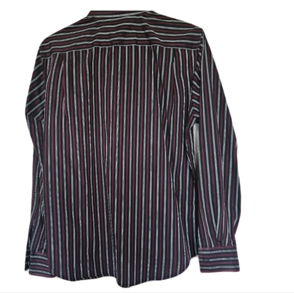 Vintage Mens Long Sleeved red black striped button down dress shirt - Picture 2 of 4